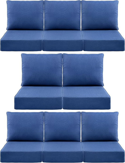 Luxury 6" Outdoor Cushions for Patio Furniture, 24x24x6" Thick Seat Cushion Set of 8, Fade Resistant Couch Chair Replacement Cushions High Density Deep Wicker Chair Cushion w/ Removable Cover, Blue