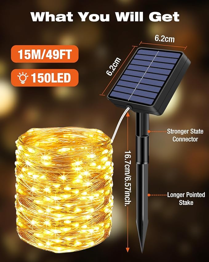 3 Pack Solar Fairy Lights for Outside Waterproof, Total 147FT 450 LED Solar String Lights Outdoor 8 Modes Solar Twinkle Lights for Garden Yard Christmas Tree Wedding Party Decor, Warm White