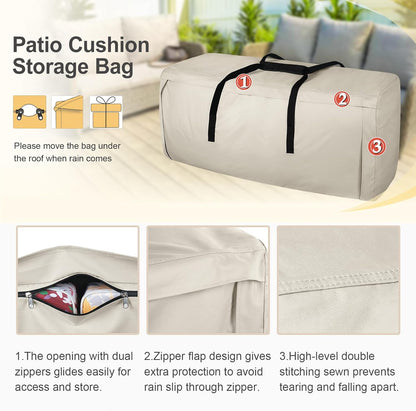 Porch Shield Outdoor Cushion Storage Bag 62 inch Waterproof Outside Storage Bags for Patio Furniture with Zippers and Handles