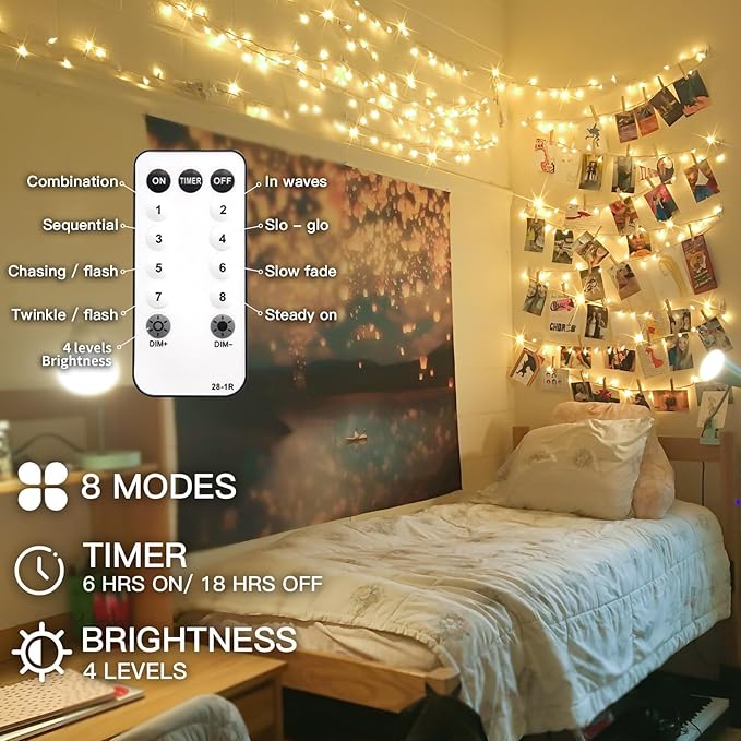 suddus 100 Led Connectable Christmas String Lights Outdoor with Timer, 33ft Fairy Lights Plug in Waterproof Indoor, Twinkle Lights with Remote for Xmas Tree, Bedroom, Party, Patio, Garden – Warm White