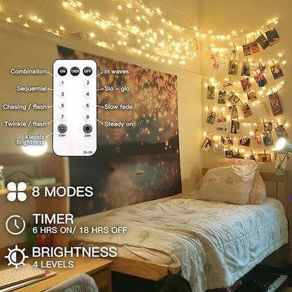 suddus 100 Led Connectable Christmas String Lights Outdoor with Timer, 33ft Fairy Lights Plug in Waterproof Indoor, Twinkle Lights with Remote for Xmas Tree, Bedroom, Party, Patio, Garden – Warm White