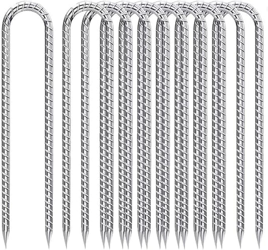 Rebar-Stakes-12-Inch, Ground Stakes Heavy Duty U-Hook Galvanized Anti-Rust Heavy Duty Ground Anchors for Garden Dog Fence Chicken Coop Christmas Decorations Deer Fence 12pcs