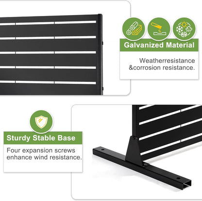 Metal Privacy Screen Outdoor 72" H×44" W,Freestanding Decorative Privacy Screen for Balcony Yard&Garden,Privacy Fence Black&Louvered(5 Panels)