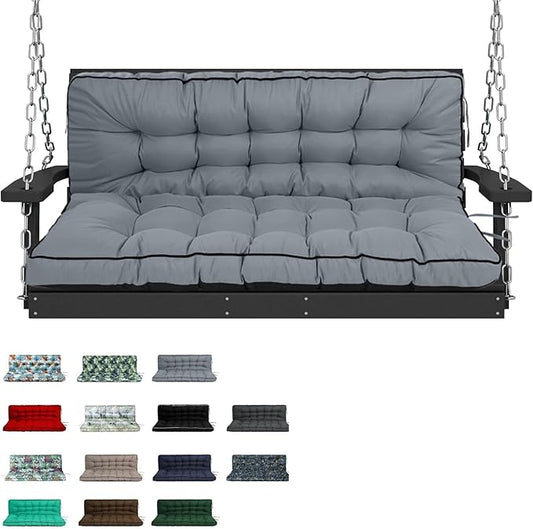 Replacement Cushions with Backrest, 2 or 3 Seater Waterproof Non-Slip Overstuffed Swing Pad, Indoor/Outdoor Bench Cushion for Porch Chair Swing Garden Furniture (Light Grey, 40 * 63 in)