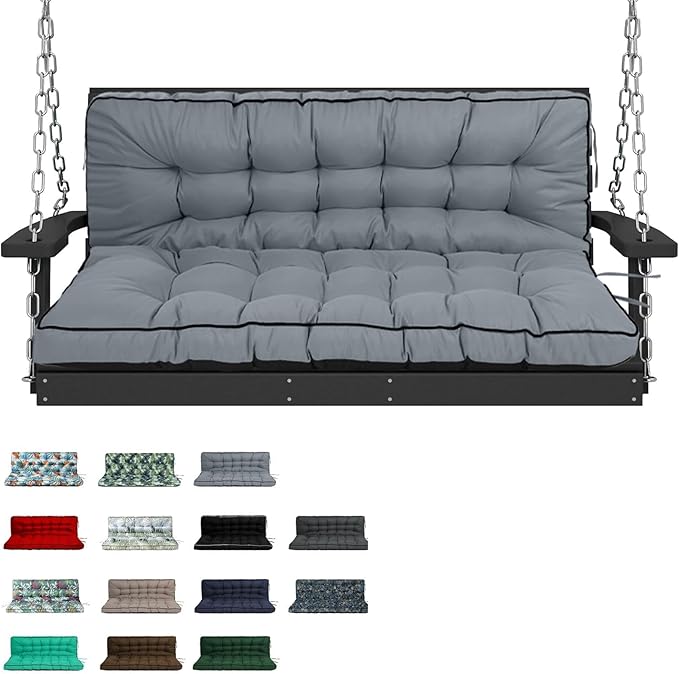 Swing Replacement Cushions with Backrest, 2 or 3 Seater Waterproof Non-Slip Overstuffed Swing Pad, Indoor/Outdoor Bench Cushion for Porch Chair Swing Garden Furniture (Light grey, 40 * 70.8in)