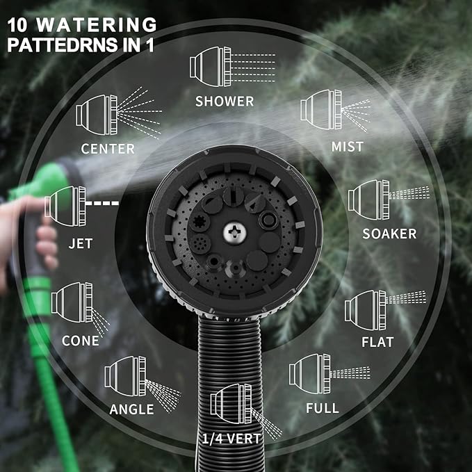 Garden Hose Nozzle Sprayer: 2 Pack 10 Watering Patterns Water Hose Spray Nozzles for Garden Hose Heavy Duty Hose Head Hose Attachment for Garden Hose YellowGreen