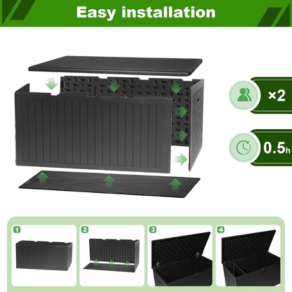 230 Gallon Outdoor Storage Box Waterproof, Extra Large Plastic Outside Deck Box Weatherproof, Resin Patio Storage Bin with Lock and Lids for Pool Equipment and Cusion