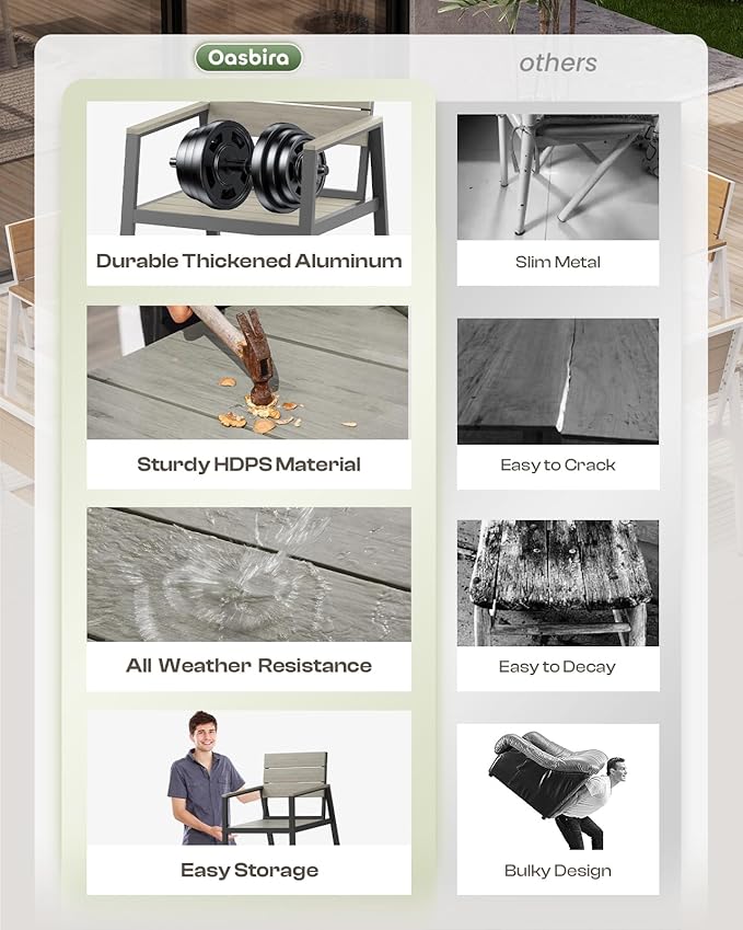 Outdoor Dining Set for 6, Patio Table and Chairs Set with Umbrella Hole, 7 Pieces HDPS Outdoor Furniture Sets for Patio, Garden, Backyard (Gray)