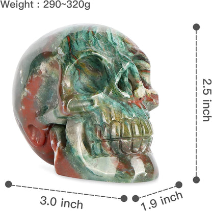 3.0" Ocean Jasper Crystal Skull Head Decor Figurine Healing Stone Carved Sugar Skull Stutue Sculpture Ornament for Day of Dead Decorations Home Office