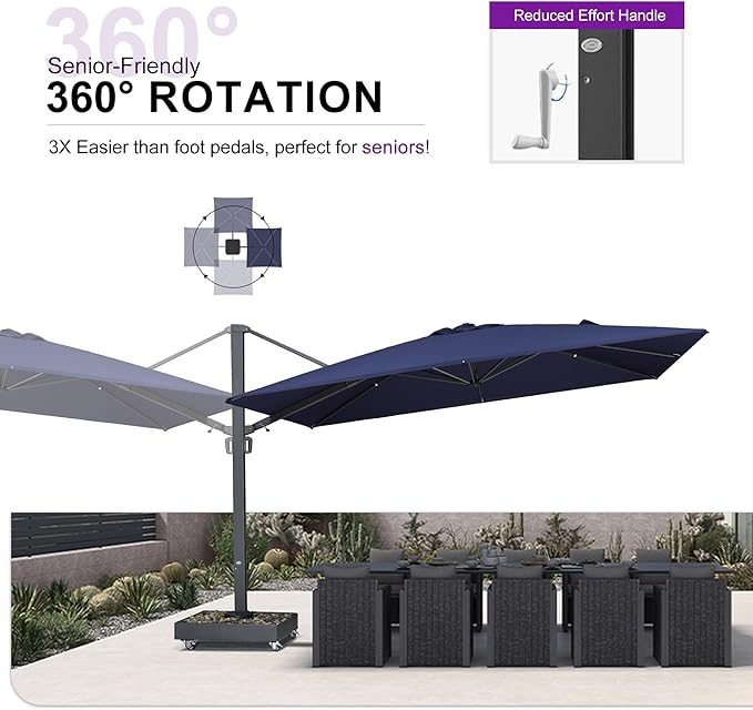 PURPLE LEAF 13' X10' Rectangle Patio Umbrella Large Outdoor Aluminum Offset Umbrella with 360-degree Rotation Cantilever Umbrella for Garden Deck Backyard Pool Navy Blue