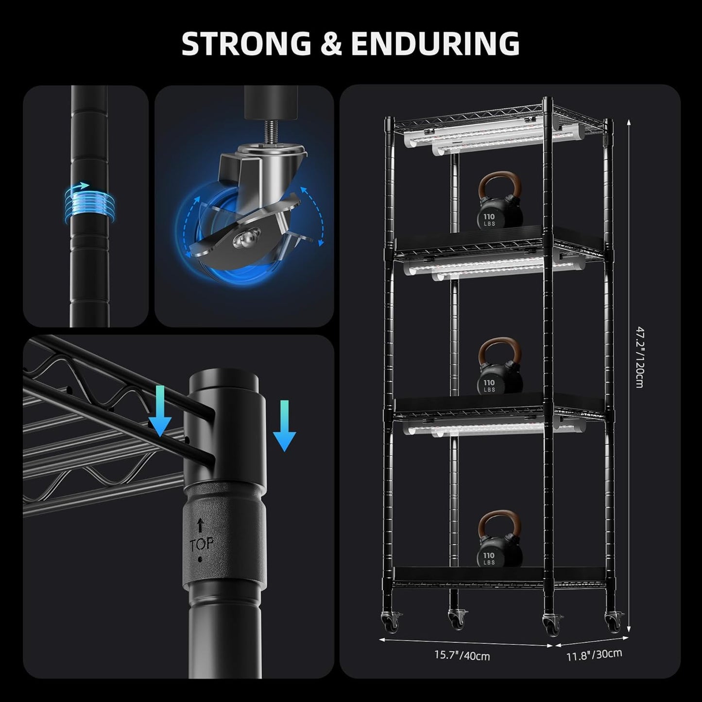 Spider Farmer 2025 4-Tier Plant Stand with 6Pcs 12" Full Spectrum 5000K LED Grow Lights and Tent Cover Mini Greenhouse Height Adjustable for Seed Starting Indoor Plants Growth 16Lx12Dx47H