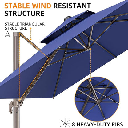 10' X 13' Outdoor Patio Umbrella Large Rectangle Cantilever Umbrella Heavy Duty 360°Rotation Offset Umbrella for Garden Deck Pool Patio,Navy Blue