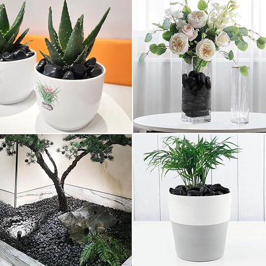 1-2.2 Inch High Decorative Black River Rocks, 5LB Polished Stones, Pebbles for Landscaping, Fish Tank, Garden, Vase Filling Pebbles, Outdoor Decorative River Rocks