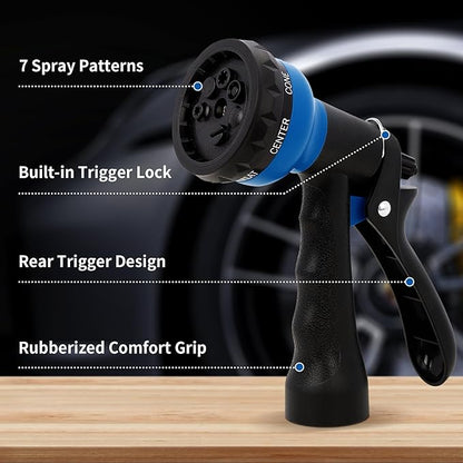 NEXCOVER Garden Hose Nozzle Sprayer - 7 Adjustable Watering Patterns Nozzle for Water Hose, Non-Slip Garden Spray Nozzle for Car Washing, Watering Plants, Pets Showering, Lawns Cleaning, Blue