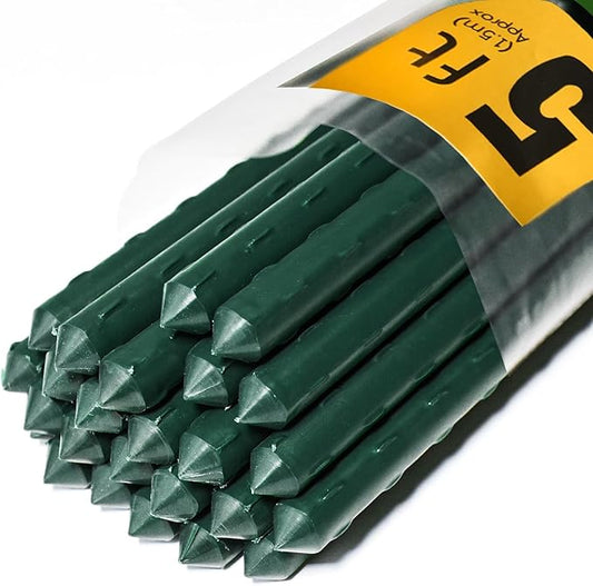 25pcs Steel Plant Stakes 4.8 Feet,Sturdy Plant Sticks, Plastic Coated Metal Garden Stakes Supports Climbing for Tomato, Bean, Flowers, Tree Potted