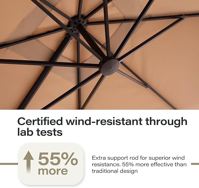 LAUSAINT HOME 10x10FT Patio Umbrella with Base, Large Square Cantilever Umbrella Heavy Duty Offset Hanging Umbrella with 360° Rotation for Market, Pool, Garden, Backyard (Beige 10x10FT)