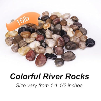 15 lbs River Rocks for Plants, 1-1/2 inch Decorative Garden Rocks Outdoor Landscaping, Large Polished Natural Stone for Walkways, Yard, Vases, Crafts