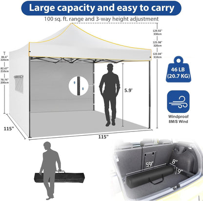 COBIZI 10x10 Heavy Duty Pop up Canopy Tent with 4 Removable Sidewalls, Ez Pop up Canopy with Portable Bag, Commercial Gazebo Waterproof Sunshade for All Weather Party Camp Stall Patio