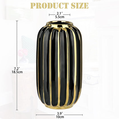 Briful Gold Plated Lantern Ceramic Vase Home Decor Creative Design Porcelain Decorative Flower Vase 8.66'' Black Ceramic Vases for Wedding Anniversary Decoration