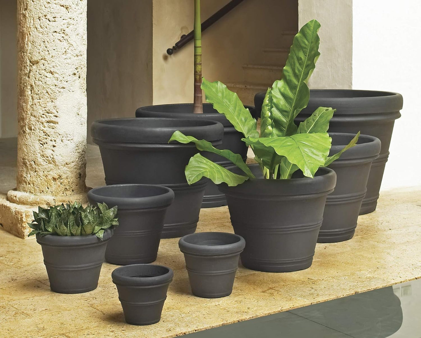 Crescent Garden Brunello Classic Rolled Rim Planter Pot, Indoor/Outdoor Weather-Safe Round Plant Pot, Premium Plastic Flowerpot for Houseplants, Herbs - 16''W (Parchment)