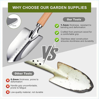 Kynup Gardening Tools, Garden Tools Set-9 Piece, Garden Hand Tool Kit with Cultivators, Thickened Stainless Steel, Rust-Proof, Gardening Supplies, Garden Stuff, Gifts for Women