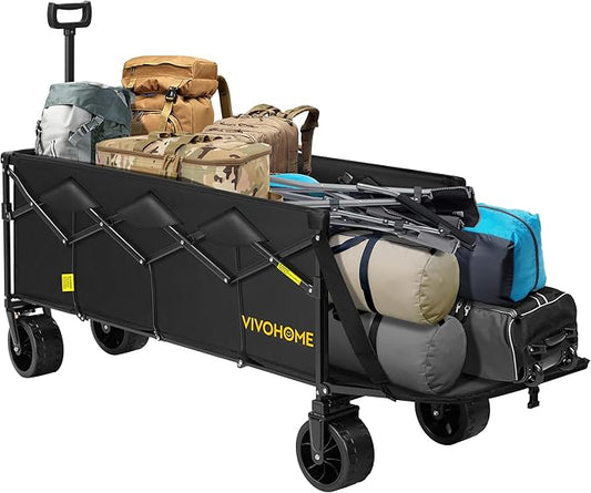 VIVOHOME 48''L Extended Collapsible Wagon Cart with 440lbs Weight Capacity, Heavy Duty 350L Folding Utility Garden Cart with Extended Tailgate and Big All-Terrain Beach Wheels