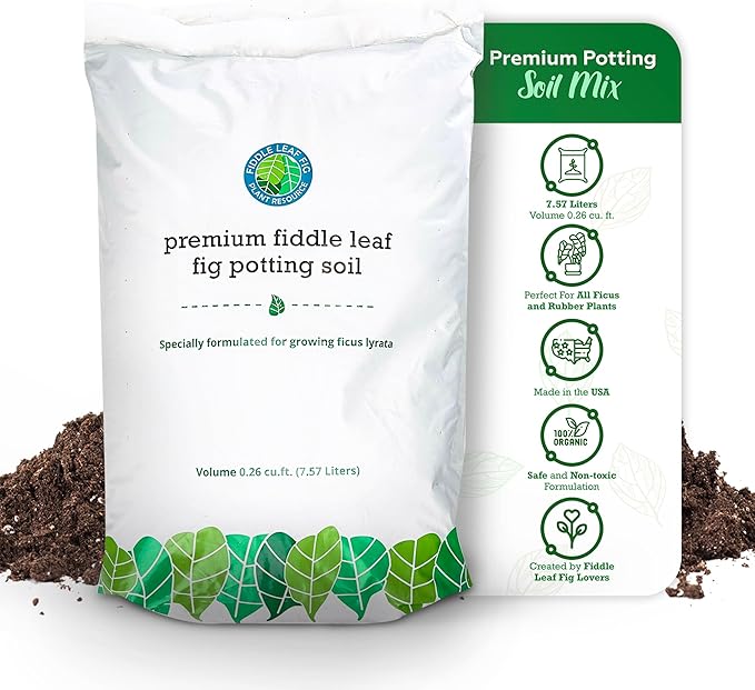 100% Organic Fiddle Leaf Fig Soil – Optimally-Draining Potting Mix for Healthy Roots, Fewer Brown Spots & Faster Growth | Enriched with Biochar & Bark | Made in USA | Large 7.5L Bag