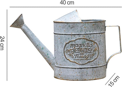 Vintage Galvanized Metal Watering Can, Magnolia Greenhouse Design, Decorative Watering Pot, Functional Garden Waterer for Indoor Outdoor Plant Care, Rustic Decor for Home Garden Patio
