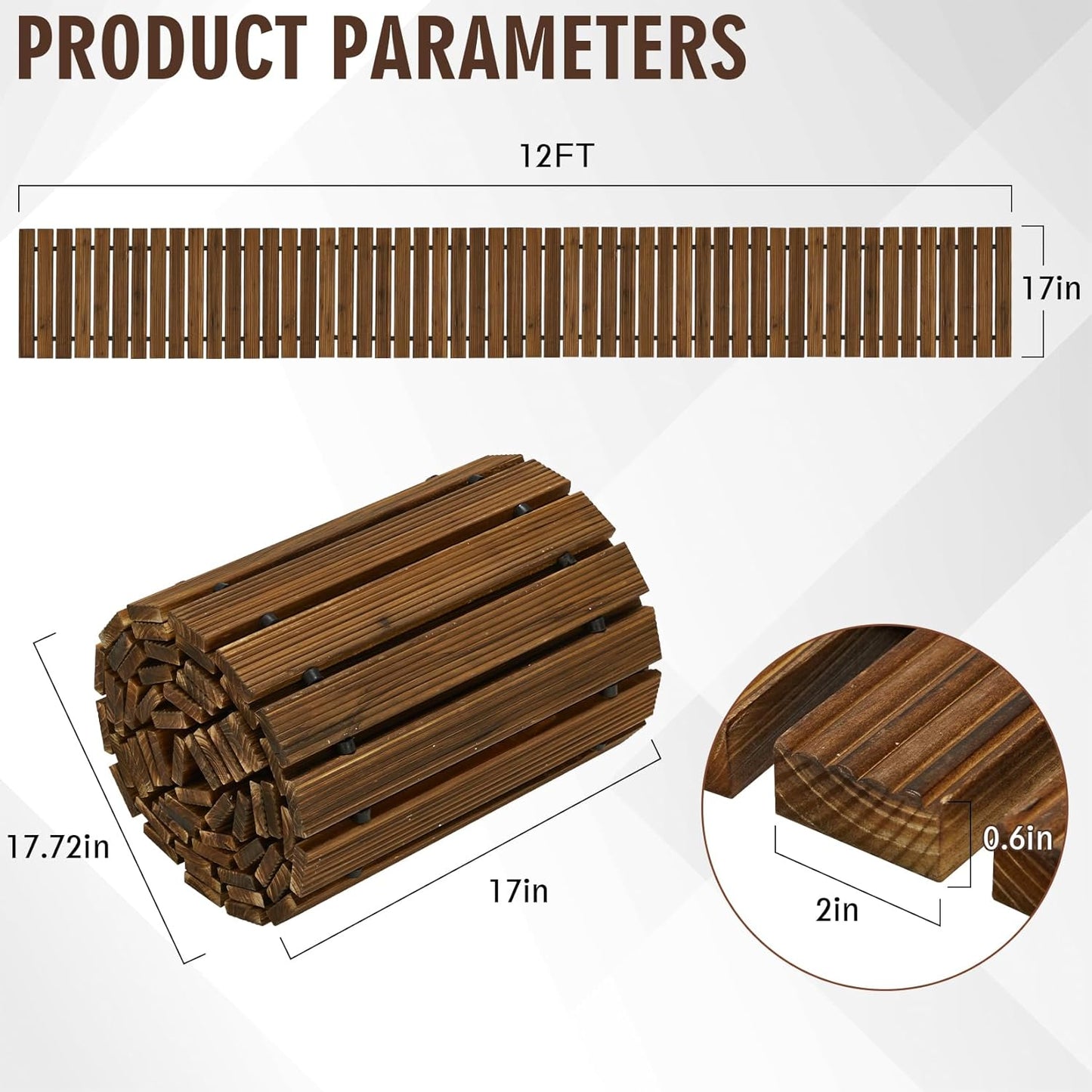 12FT Wooden Garden Pathway,Outdoor Roll Out Decorative Straight Walkway,Weather-Resistant Patio Path,Non-Slip Pavers Boardwalk for Garden, Backyard, Beach, Wedding Party Pathways