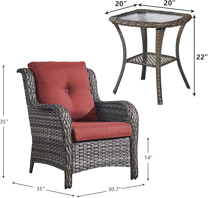 Rilyson Patio Furniture Chairs Outdoor Chair - 2 Piece Wicker Rattan Chairs Set with High Back and Deep Seating for Deck Porch Balcony Backyard Garden(Mixed Grey/Red)