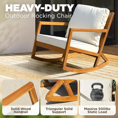 IDZO Rocking Chairs Design Heavy Duty 400lbs Capacity Wood Patio Bistro Set 3 Piece Outdoor