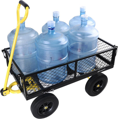 Wagon with Removable Sides - Farm, Warehouse & Garden Dump Cart - Solid Yellow+Black Wheels