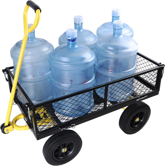 Wagon with Removable Sides - Farm, Warehouse & Garden Dump Cart - Solid Yellow+Black Wheels