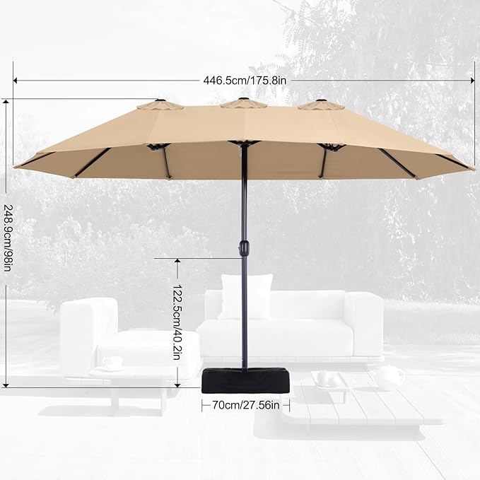 MASTERCANOPY Patio Outdoor Umbrella,15FT Double Sided Large Umbrella with Base