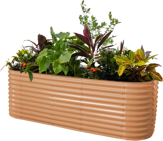 Vego Garden 32" Extra Tall Oval Metal Raised Garden Bed Kit, 10 in 1 Modular Planter Box for Vegetables, Flowers, Fruits, Terra Cotta