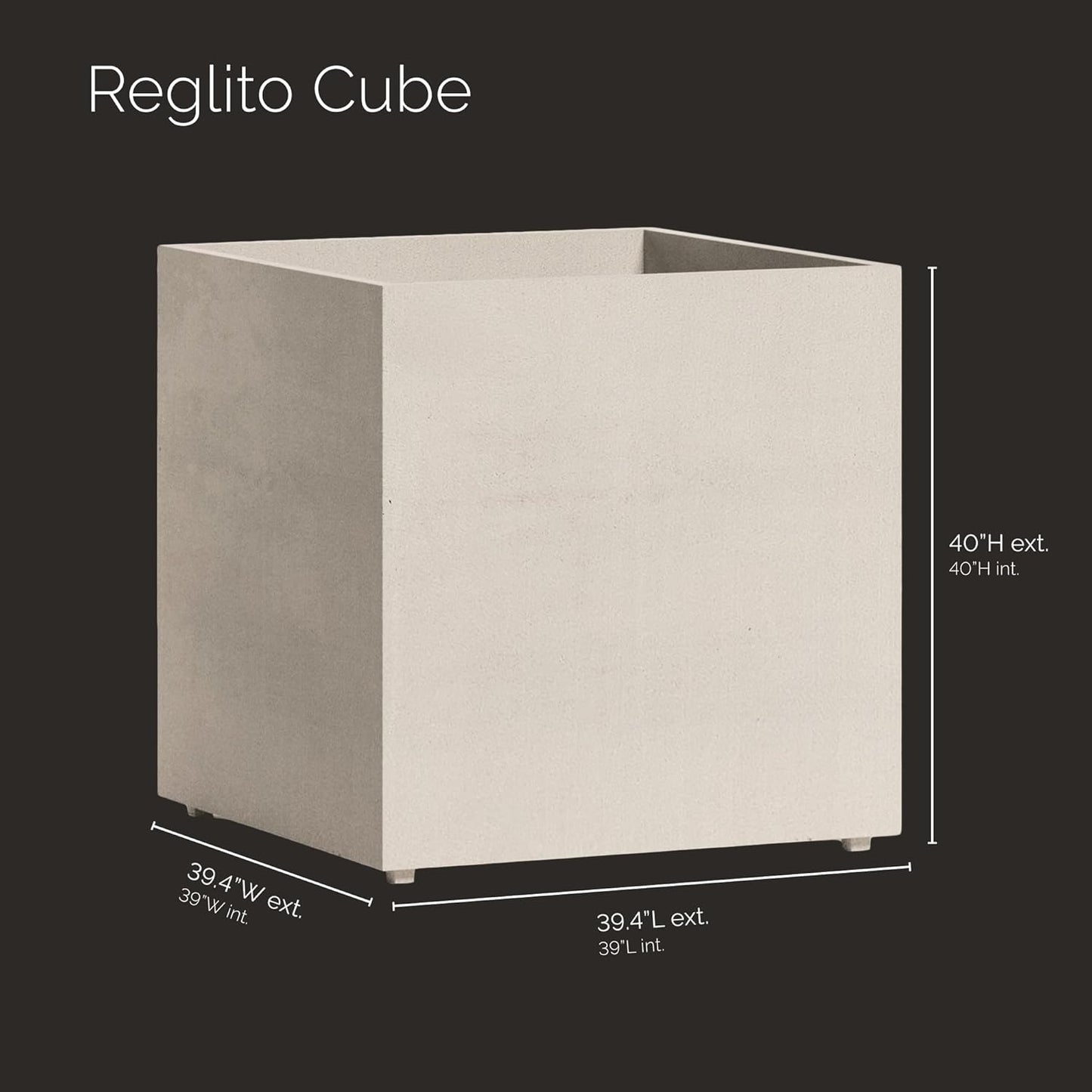 Reglito Cube Planter – Fiberglass Indoor/Outdoor and Weather-Resistant Large Planter (Sand Stone, 39.4" L x 39.4" W x 40" H)