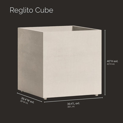 Reglito Cube Planter – Fiberglass Indoor/Outdoor and Weather-Resistant Large Planter (Sand Stone, 39.4" L x 39.4" W x 40" H)