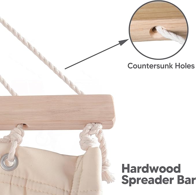 SUNCREAT Hammocks Extra Large Double Hammock with 12 ft Stand, 475lbs Capacity, Outdoor Portable Hammock with Hardwood Spreader Bar, Extra Large Pillow, Beige