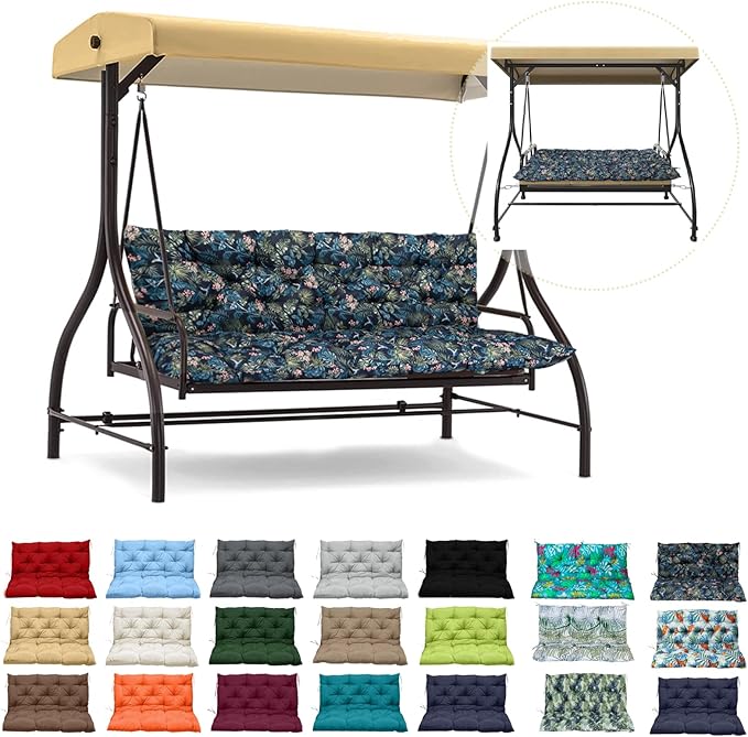 Swing Replacement Cushions with Backrest, 2 or 3 Seater Waterproof Non-Slip Overstuffed Swing Pad, Indoor/Outdoor Bench Cushion for Porch Chair Swings Garden Furniture (Hummingbird, 40 * 71 in)