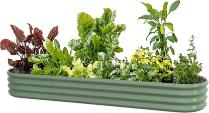 8x2x1ft Oval Galvanized Raised Garden Bed Outdoor 9-in-1 Large Metal Modular Planter Box Raised Beds for Gardening,Vegetables,Fruits,Flowers & Herbs (Green)