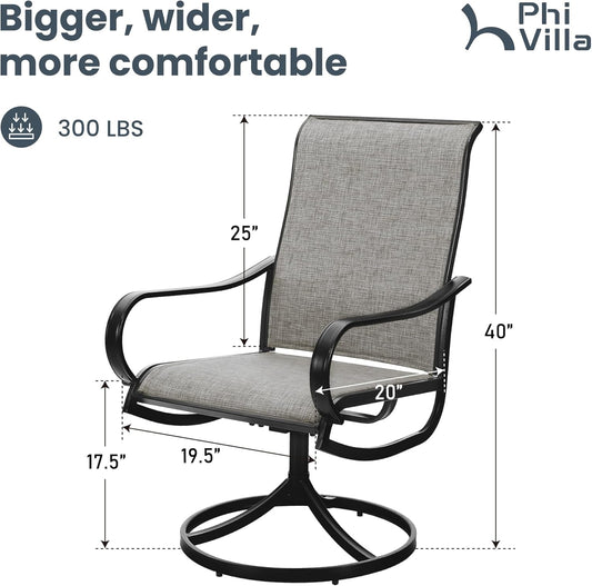 PHI VILLA Patio Swivel Dining Chairs Set of 4 Outdoor Metal Chair with Textilene Mesh Fabric, Patio Gentle Rocker Chair, Black Frame for Deck Garden