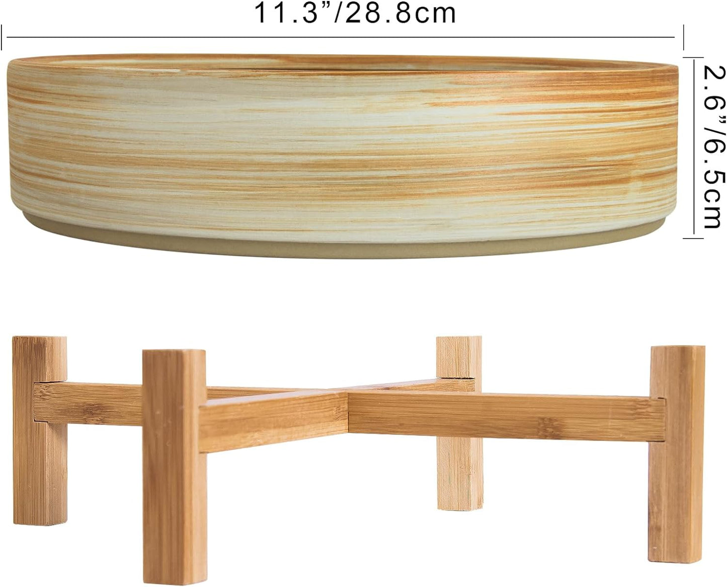 ARTKETTY Succulent Pots - 11 Inch Large Plant Pots Ceramic Bonsai Pots with Drainage Stand, Shallow Succulent Planters for Indoor Plants Decorative Flower Cactus Planter Bowl