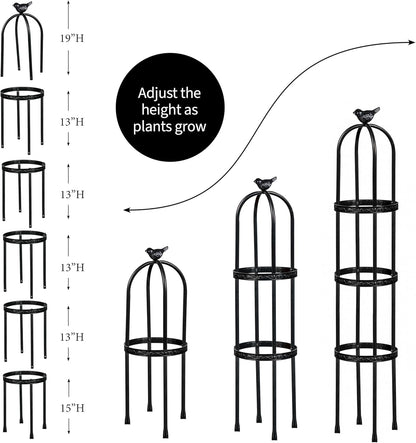 Evergreen Garden Metal Garden Obelisk Trellis for Climbing Plants Outdoor | Indoor Plant Trellis for Potted Plants | Floral Pattern Arch Trellis (7 Feet, Black)