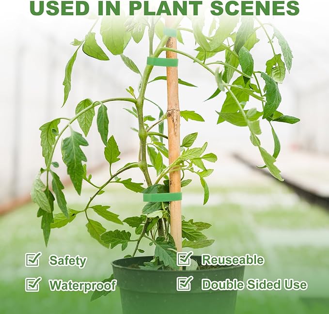 6 Rolls 196 Ft Green Plant Tape for Climbing Plants, 1/2 Inch Reusable Plant Stretch Ties, Adjustable Tomato Plant Supports, Plant Twist Ties for Gardening, Home, Office