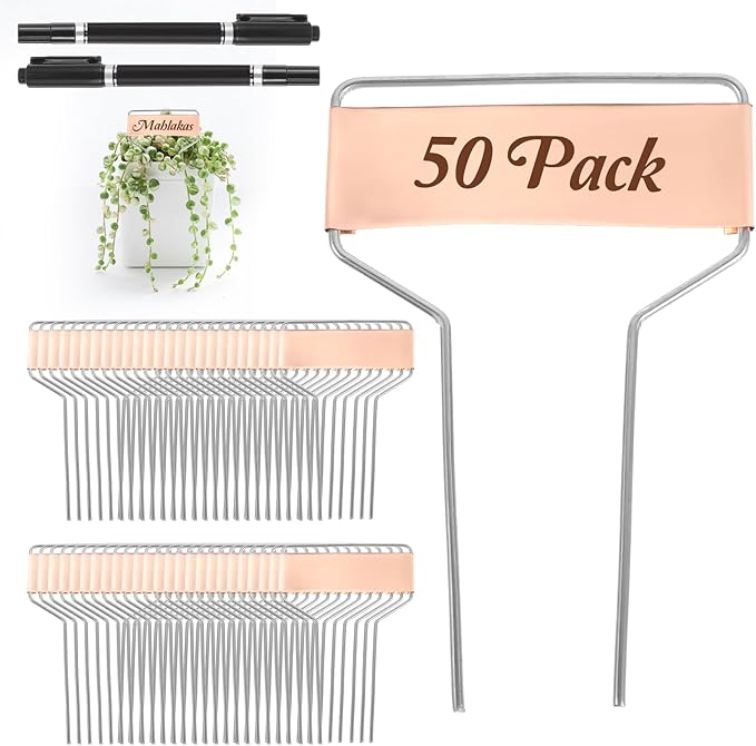 50 Pcs 4 Inch Copper Plant Tags, Metal Plant Labels, Waterproof Garden Label Markers, Weatherproof Metal Garden Tags Plant Labels, Marking Protection Seedling Signs Nursery Tags with 2 Permanent Pen
