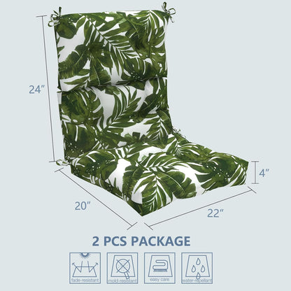 LVTXIII Outdoor Seat/Back Chair Cushion Patio Tufted High Back Cushion, Seasonal Replacement Rocking Chair Cushion with Ties (22” W x 20D”, Set of 2, Palm Green)
