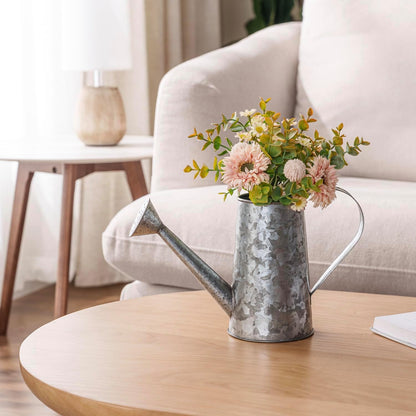 MyGift 7 Inch Small Rustic Galvanized Metal Decorative Vases in Vintage Style Watering Can Design for Dried Flowers and Artificial Plants, Set of 2 - Handcrafted in India