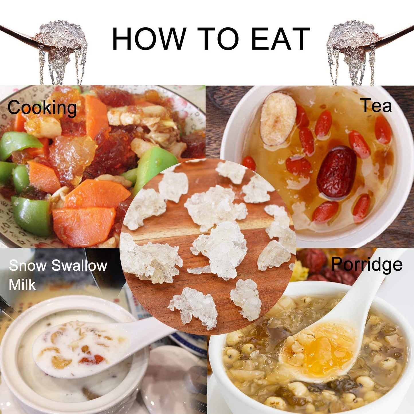 DABC OAK LAND Wild Peach Gum, Snow Swallow, Snow Lotus Seed (Saponified Rice) Beauty, Detox and Dampness Set, 100% Natural Boosting for Skin & Health, Food Additives Free 8OZ each bag, total 24 OZ