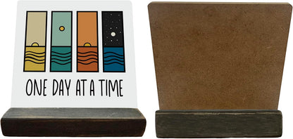 Primitive Wooden Sign, One Day at A Time, Desk Plaque with Wooden Stand 4 x 4.3 inches, Modern Decoration, Farmhouse Table Plaque Signs, Rustic Home Decor Plaque, Inspirational Sign, Uplifting Gift A