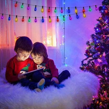 45Ft Multicolor Outdoor String Lights, ST40 Vintage Patio Lights with 32 LED Dimmable Edison Bulb (2 Spare), Christmas Colorful String Lights for Outdoor Patio Bistro Gazebo Pergola Backyard